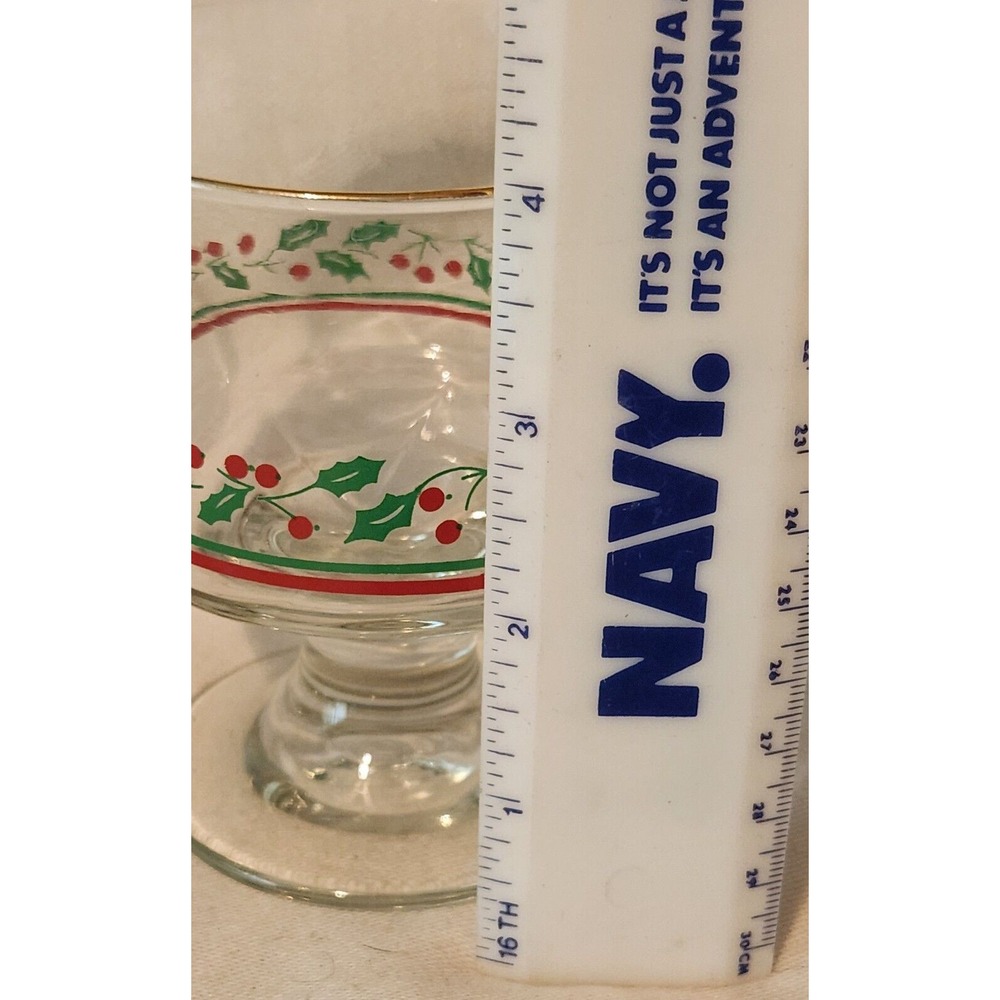 ARBY'S Libbey Holly & Berries Flat Champagne, Sherbet, Dessert 4" Glass; Gold-2 - Picture 3 of 4